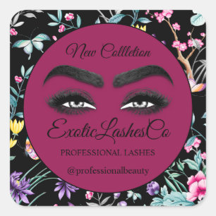 Makeup Eyelash Packaging Cleaner Floral Thank You Square Sticker