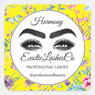 Makeup Eyelash Packaging Cleaner Floral Yellow Square Sticker