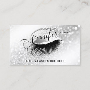 Makeup Eyelash QR Code Logo Glitter Gray Silver Business Card