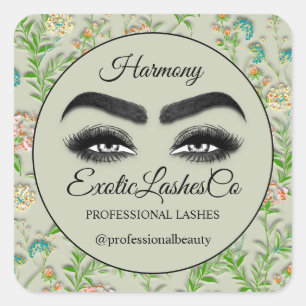 Makeup Eyelash SPA Cleaner Floral Mint Green Square Sticker