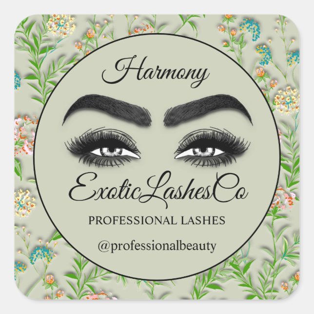 Makeup Eyelash SPA Cleaner Floral Mint Green Square Sticker (Front)
