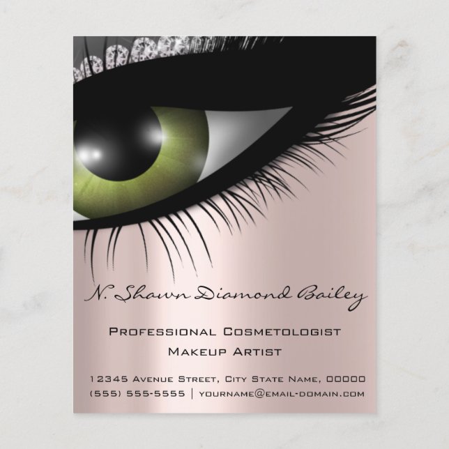 Makeup Eyelashes Beauty Salon Green Eyes Silver Flyer (Back)