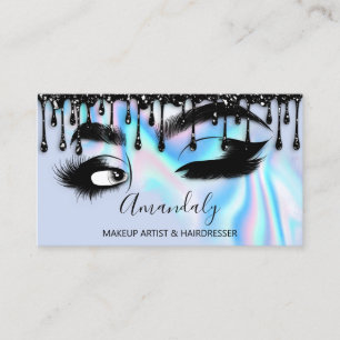 Makeup Eyelashes Brow QRCODE Logo Black Drips Blue Business Card