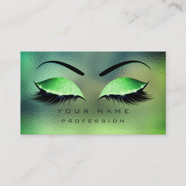 Makeup Eyes Lashes Glitter Tropical Green Eyebrow Business Card (Front)