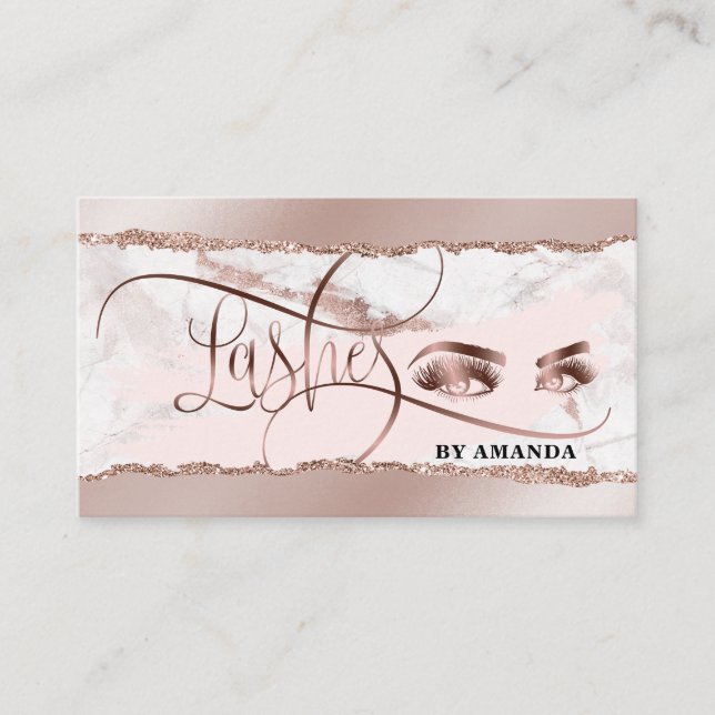 Makeup Eyes Lashes Rose Gold Marble Torn paper Business Card (Front)