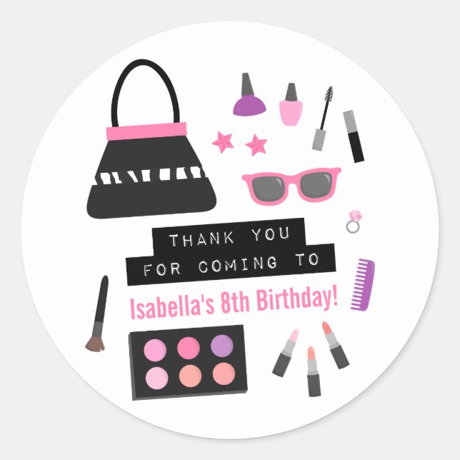Makeup Fashion Show Birthday Party Deco Stickers (Front)