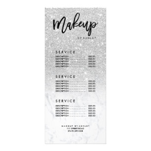 Makeup faux silver glitter marble price list rack card