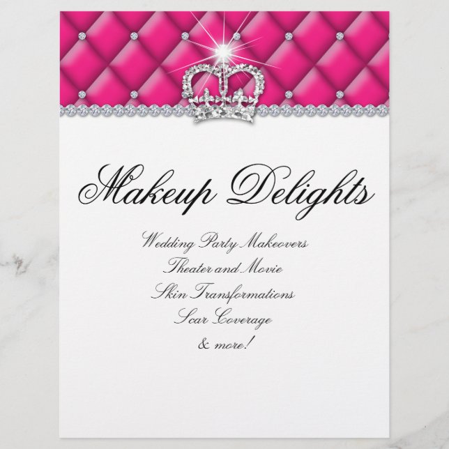 Makeup Flyer Hair Salon Satin Diamonds Pink White (Front)