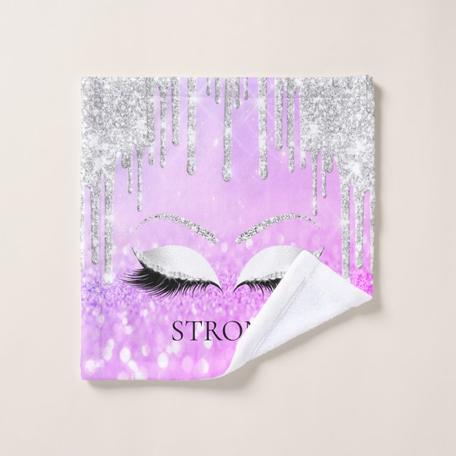 Makeup Glitter Eyes Drips Silver Pink Fuchsia Name Wash Cloth (Wash Cloth)