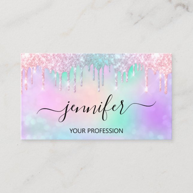 Makeup Glitter Lash Hair Nails Holographic Drips Business Card (Front)