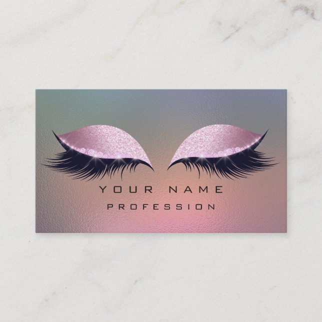 Makeup Grey Ombre Pink Glass Eyes Lashes Glitter Business Card (Front)