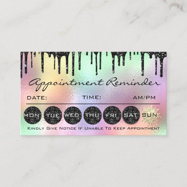 Makeup Hair Appointment Reminder Black Drips Business Card (Front)
