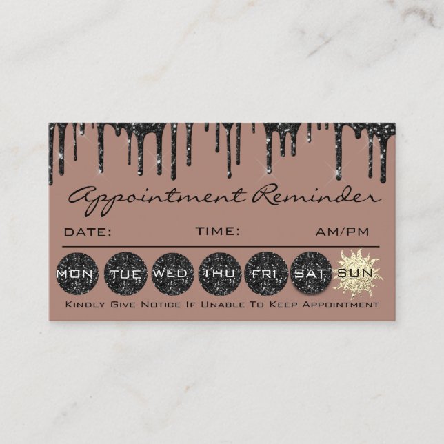 Makeup Hair Appointment Reminder Black Glitter Business Card (Front)