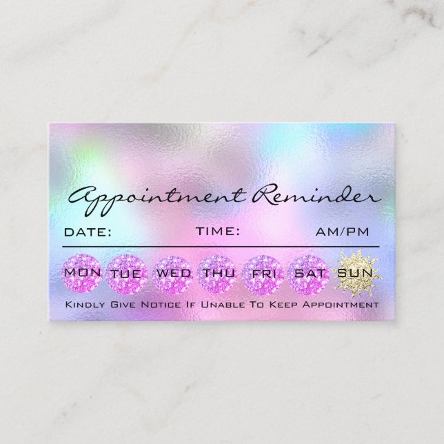 Makeup Hair Appointment Reminder Holograph Pink Business Card (Front)