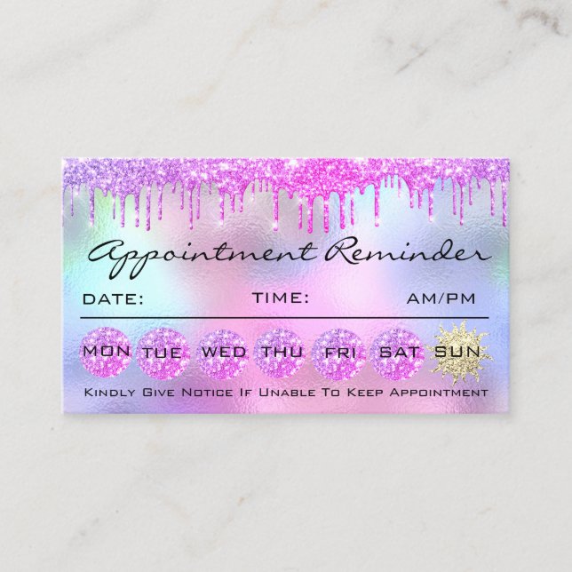 Makeup Hair Appointment Reminder Pink Drips Business Card (Front)