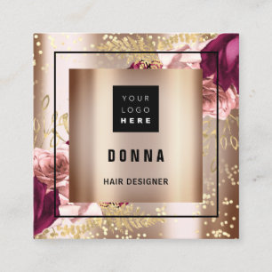 Makeup Hair Beauty Logo QR CODE Rose Gold Frame Square Business Card