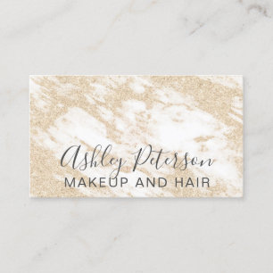 Makeup hair elegant gold glitter white marble business card
