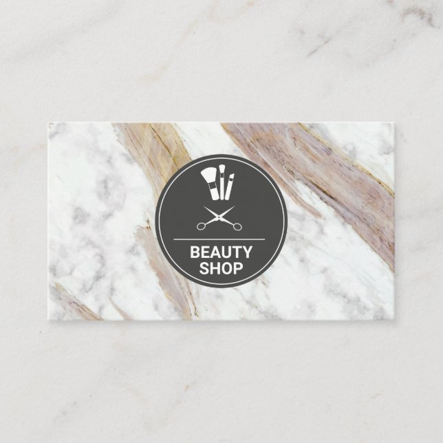 Makeup Hair Kit White Marble Business Card (Front)