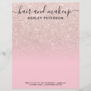 Makeup hair light rose gold glitter ombre pink custom letterhead