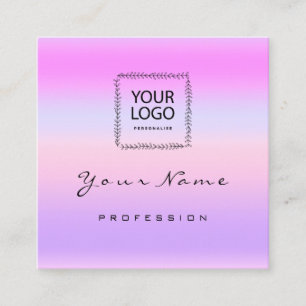 Makeup Hair Nail Logo QR CODE Pink Pastel Ombre Square Business Card