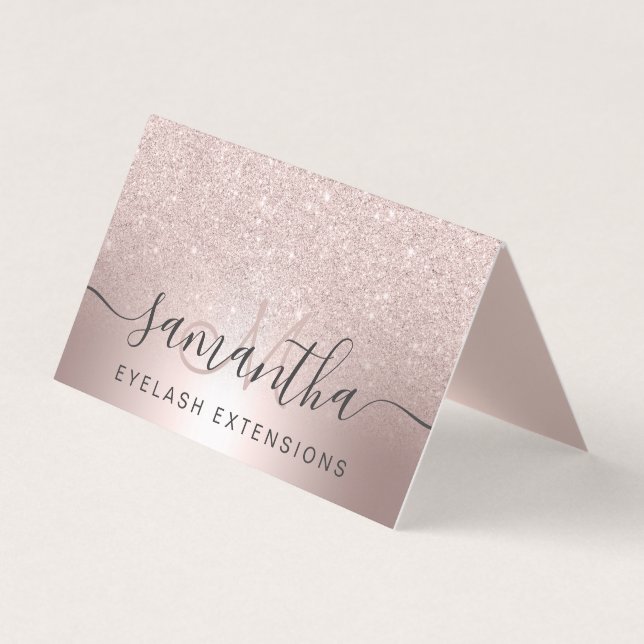 Makeup hair Rose gold glitter ombre eye aftercare Business Card (Front)