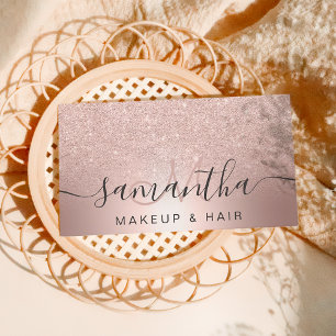 Makeup hair Rose gold glitter ombre metallic foil Business Card