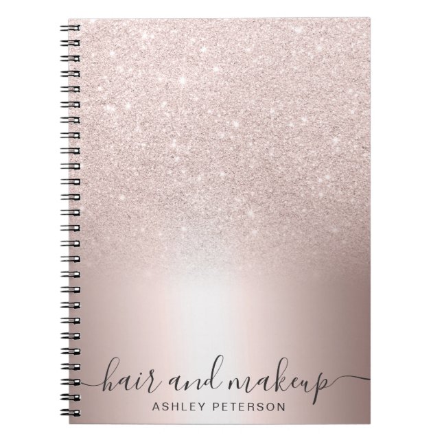 Makeup hair Rose gold glitter ombre metallic foil Notebook (Front)