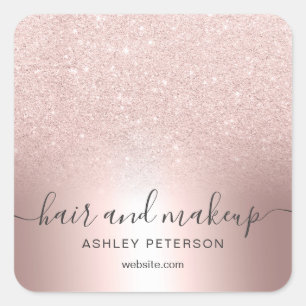 Makeup hair Rose gold glitter ombre metallic foil Square Sticker