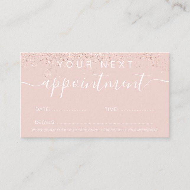 Makeup hair rose gold glitter pastel blush pink appointment card (Front)