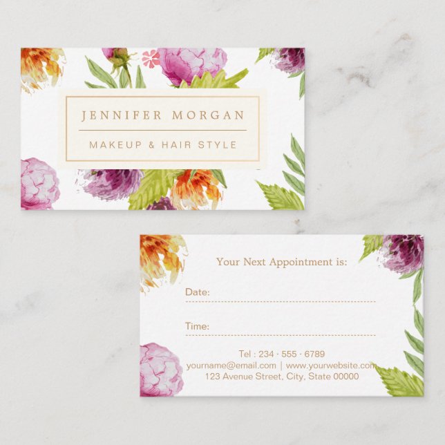 Makeup Hair Salon Watercolor Floral Appointment (Front/Back)