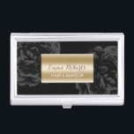 Makeup & Hair Stylist Chic Gold Label Dark Floral Business Card Holder<br><div class="desc">Makeup & Hair Stylist Chic Gold Label Dark Floral Business Card Holder.</div>