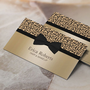 Makeup & Hair Stylist Classic Bow Tie Gold Leopard Business Card