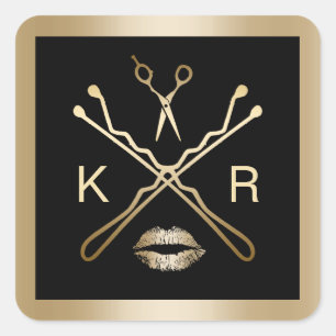 Makeup & Hair Stylist Modern Gold Beauty Salon Square Sticker