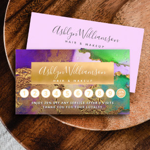 Makeup hair watercolor agate gold purple green loyalty card
