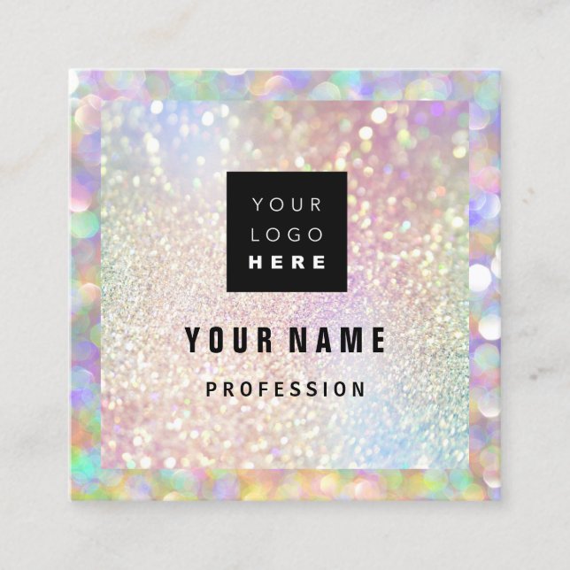 Makeup Holograph Unique Glitter  Eyeash Logo Square Business Card (Front)