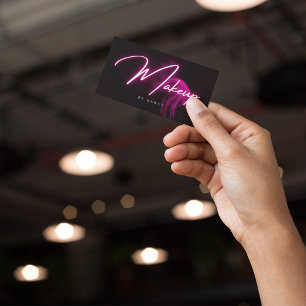 Makeup Hot Pink Neon & Smoke  Handwritten Script  Business Card