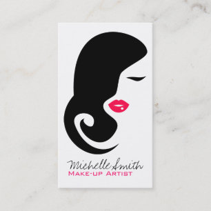 Makeup Icon Woman face in black white pink lips Business Card