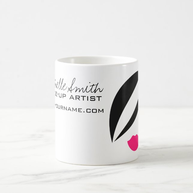 Makeup Icon Woman face in black white pink lips Coffee Mug (Center)