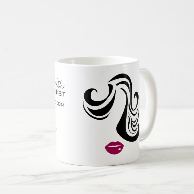 Makeup Icon Woman face in black white pink lips Coffee Mug (Front Right)