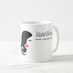 Makeup Icon Woman face in black white pink lips Coffee Mug