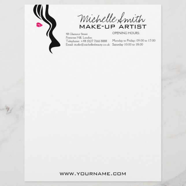 Makeup Icon Woman face in black white pink lips Personalized Letterhead (Front)
