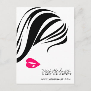 Makeup Icon Woman face in black white pink lips Postcard