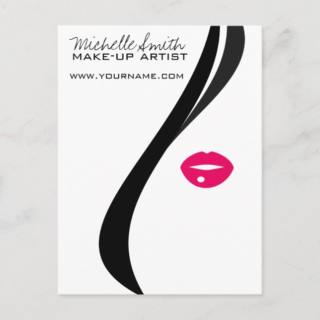 Makeup Icon Woman face in black white pink lips Postcard (Front)