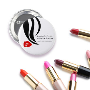 Makeup Icon Woman face in black white red lips 6 Cm Round Badge