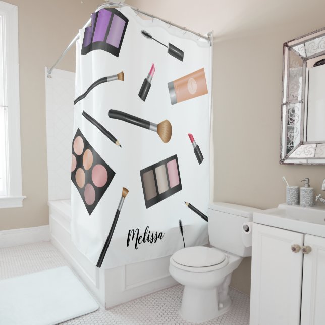 Makeup Illustration With Personalised Name Shower Curtain (In Situ)