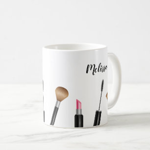 Makeup Items Illustration & Personalised Name Coffee Mug