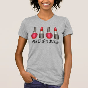 Makeup Junkie Red Lipstick Nail Polish Beauty Tee