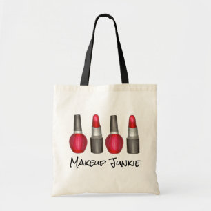 Makeup Junkie Red Lipstick Nail Polish Beauty Tote Bag