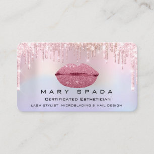 Makeup Kiss Lips Lashes Pink Holographic Drips Business Card