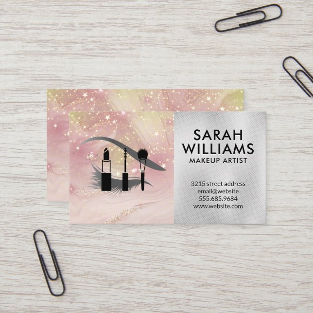 Makeup Kit | Eye Lashes | Gold Star Dust Business Card (Front/Back In Situ)